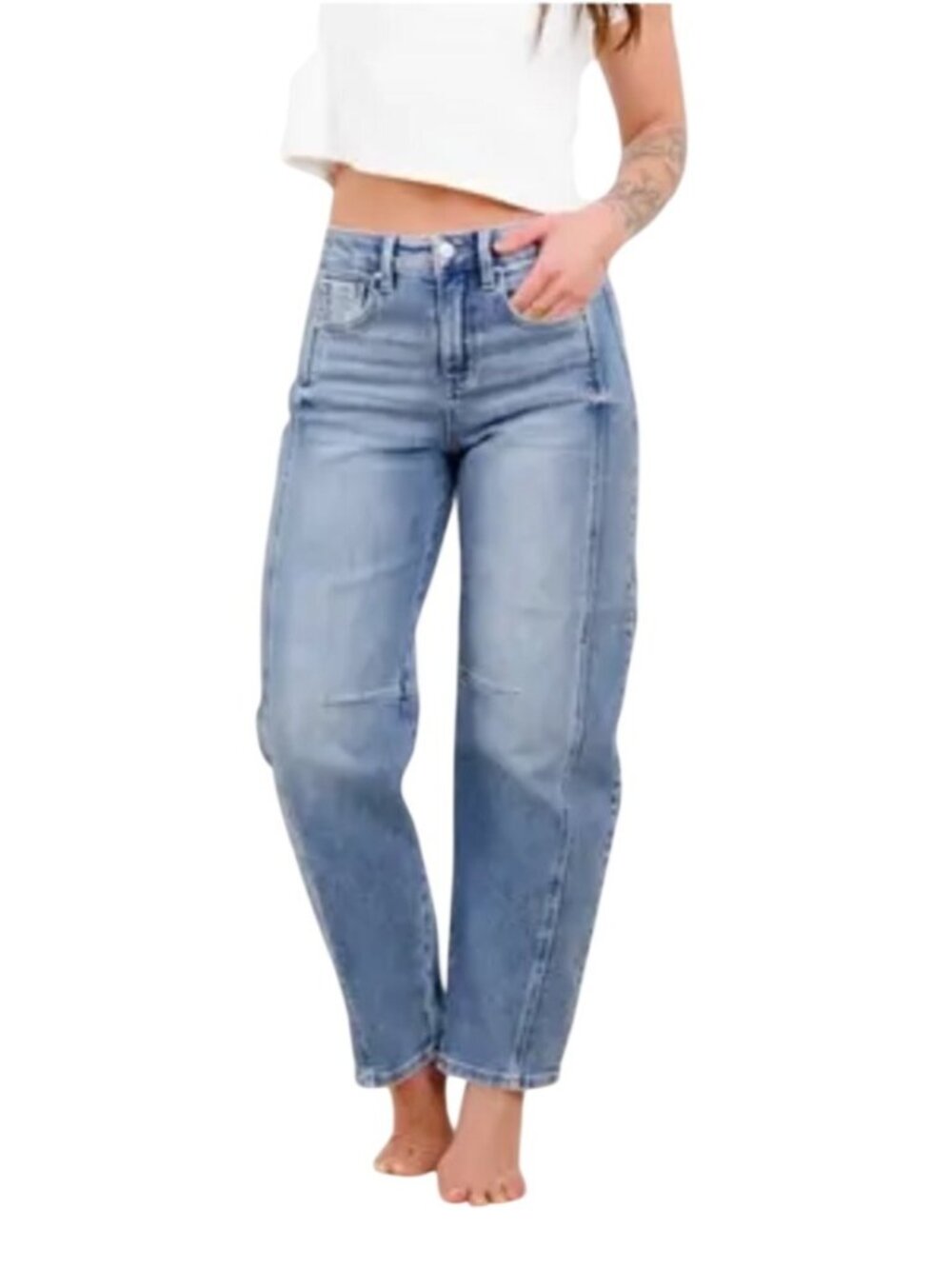 BCBGeneration Barrel Leg Jeans mid Wash High Waist Size 5/27